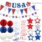 4th of July Patriotic Decorations Set,Red White Blue Honeycomb Ball,Star Hanging Swirl,star Garland